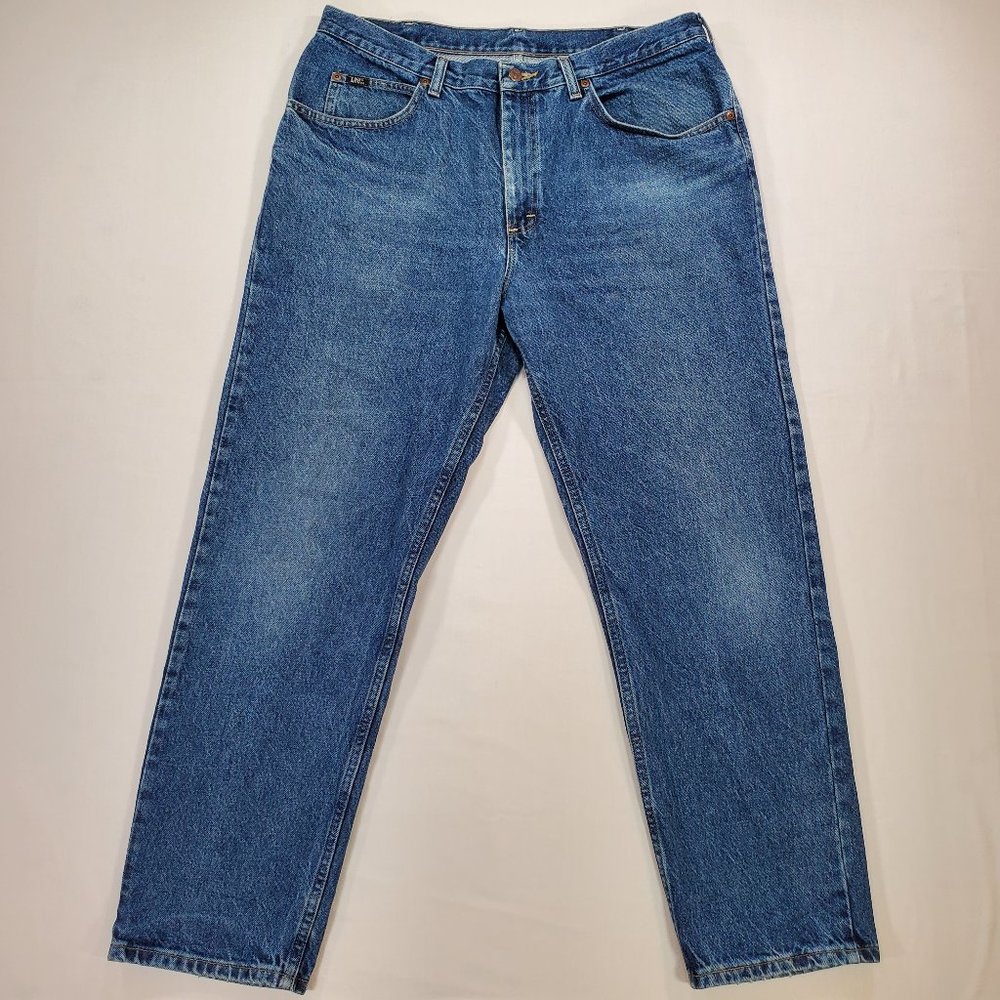 Lee Jeans Mens 38x30 Heavy Blue Denim Relaxed Fit Straight Leg Casual Vintage